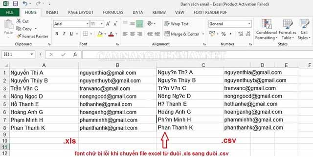Chuyển file Excel sang CSV sẽ bị lỗi phông chữ 